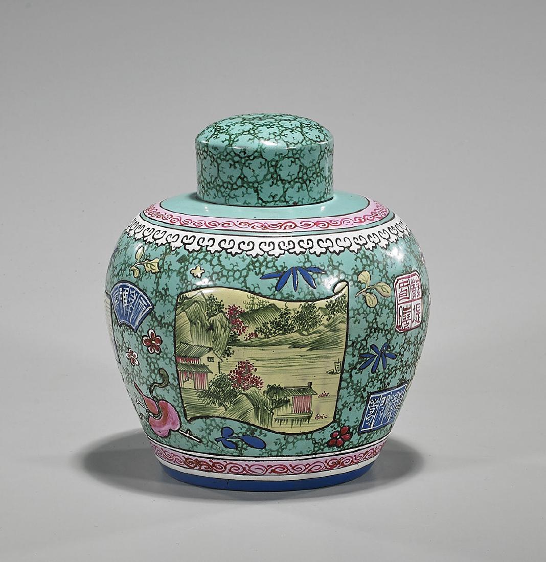 Old Chinese Enameled Yixing Covered Jar (1 of 2)
