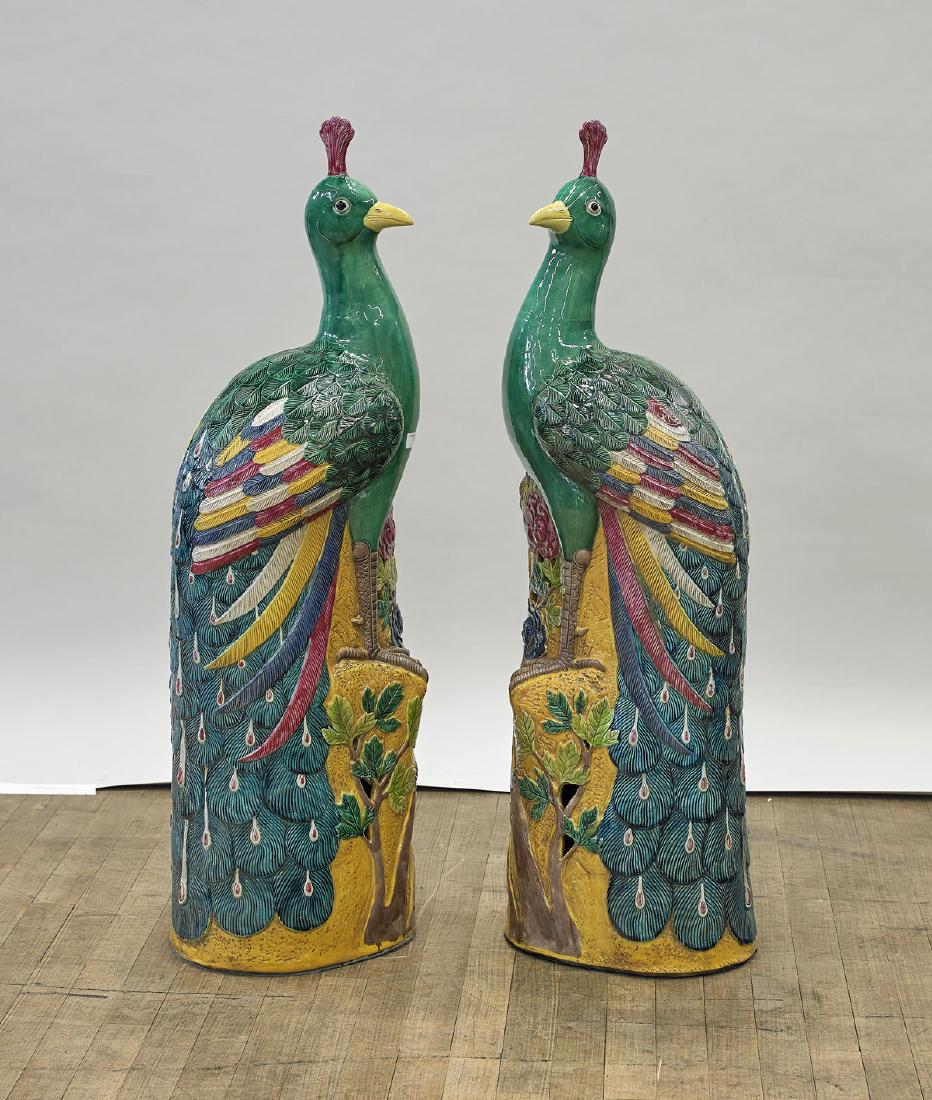 Pair Tall Chinese Glazed Porcelain Peacocks (1 of 1)
