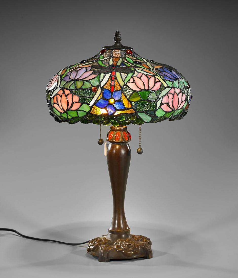 Lotus' Motif Leaded Glass Table Lamp (1 of 1)