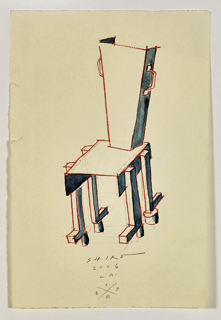 Watercolor Sketch By Peter Shire: Study For a Chair (1 of 2)
