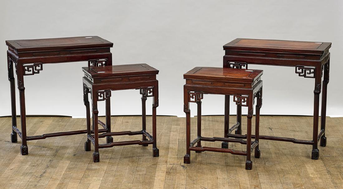 Two Pairs Chinese Carved Wood Nesting Tables (1 of 2)