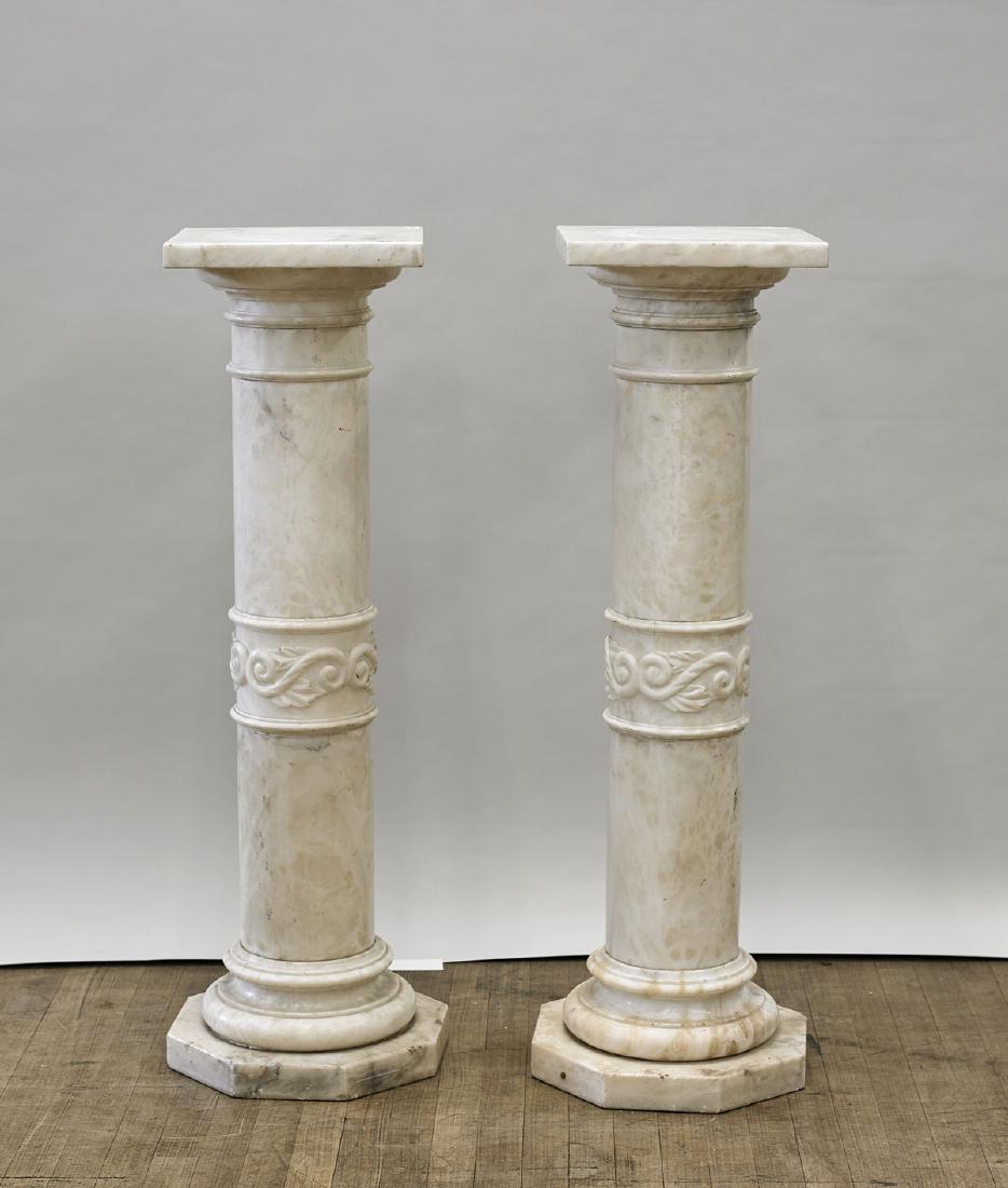 Pair of Tall Old Columnar Marble Pedestals (1 of 1)
