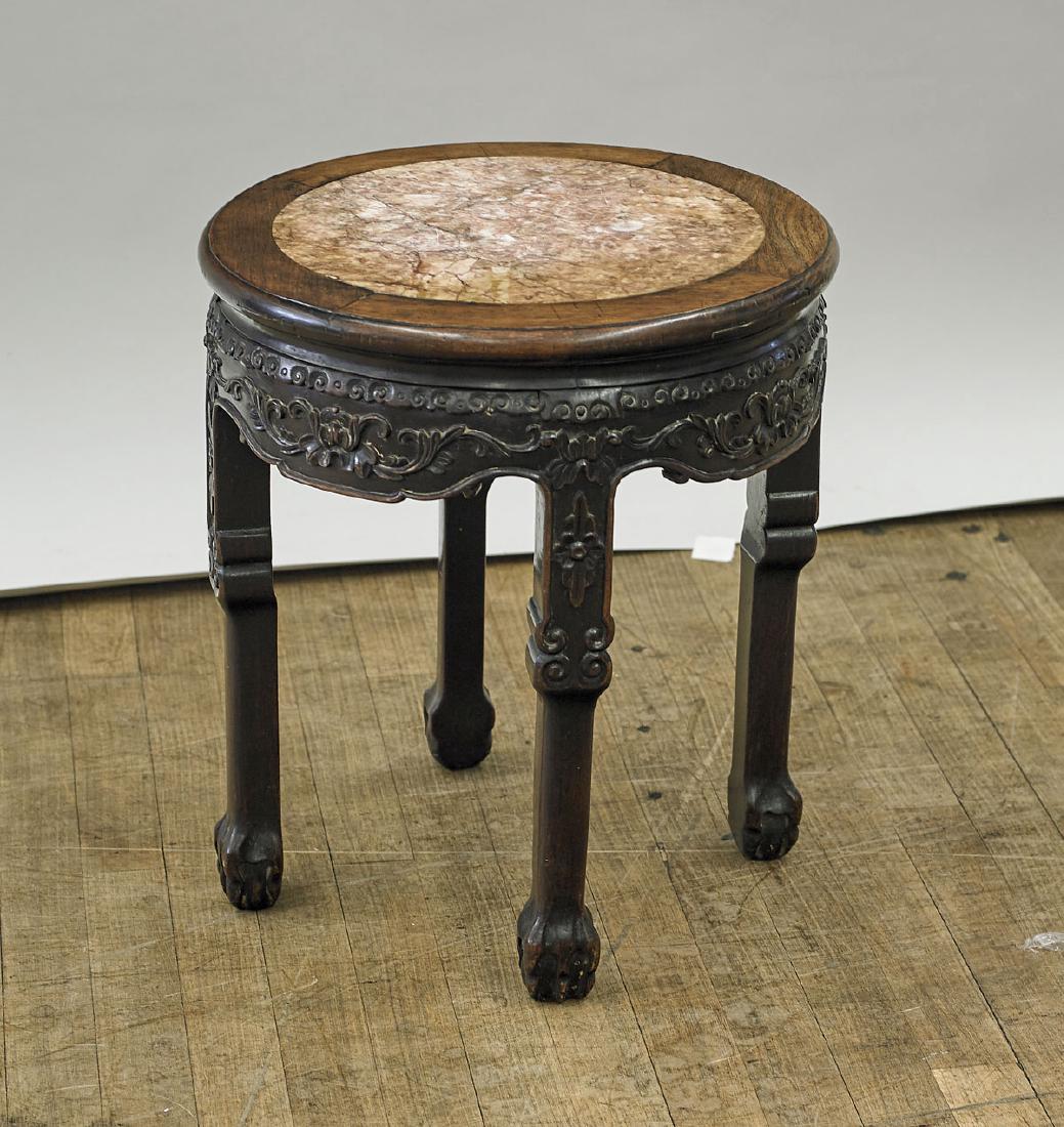 Antique Chinese Marble-Inset Hardwood Stool (1 of 1)