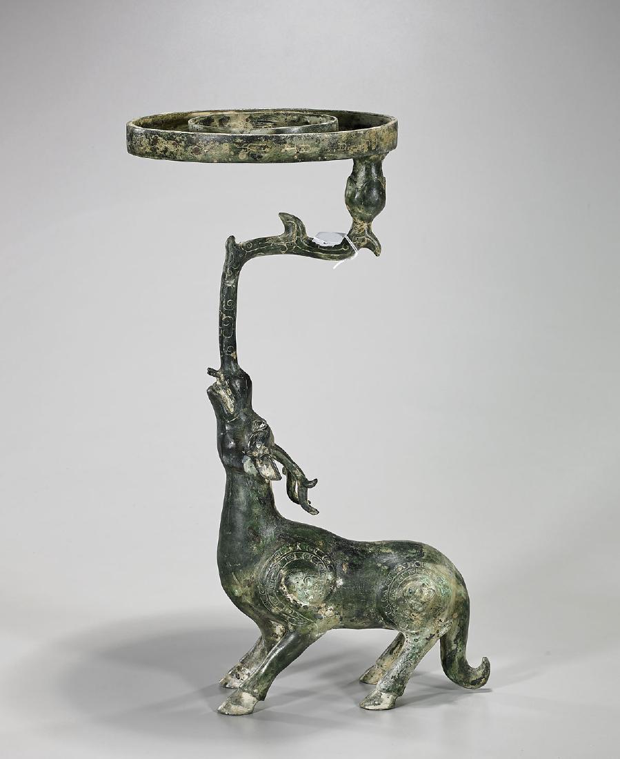 Chinese Archaistic Bronze Deer Candle Holder (1 of 1)