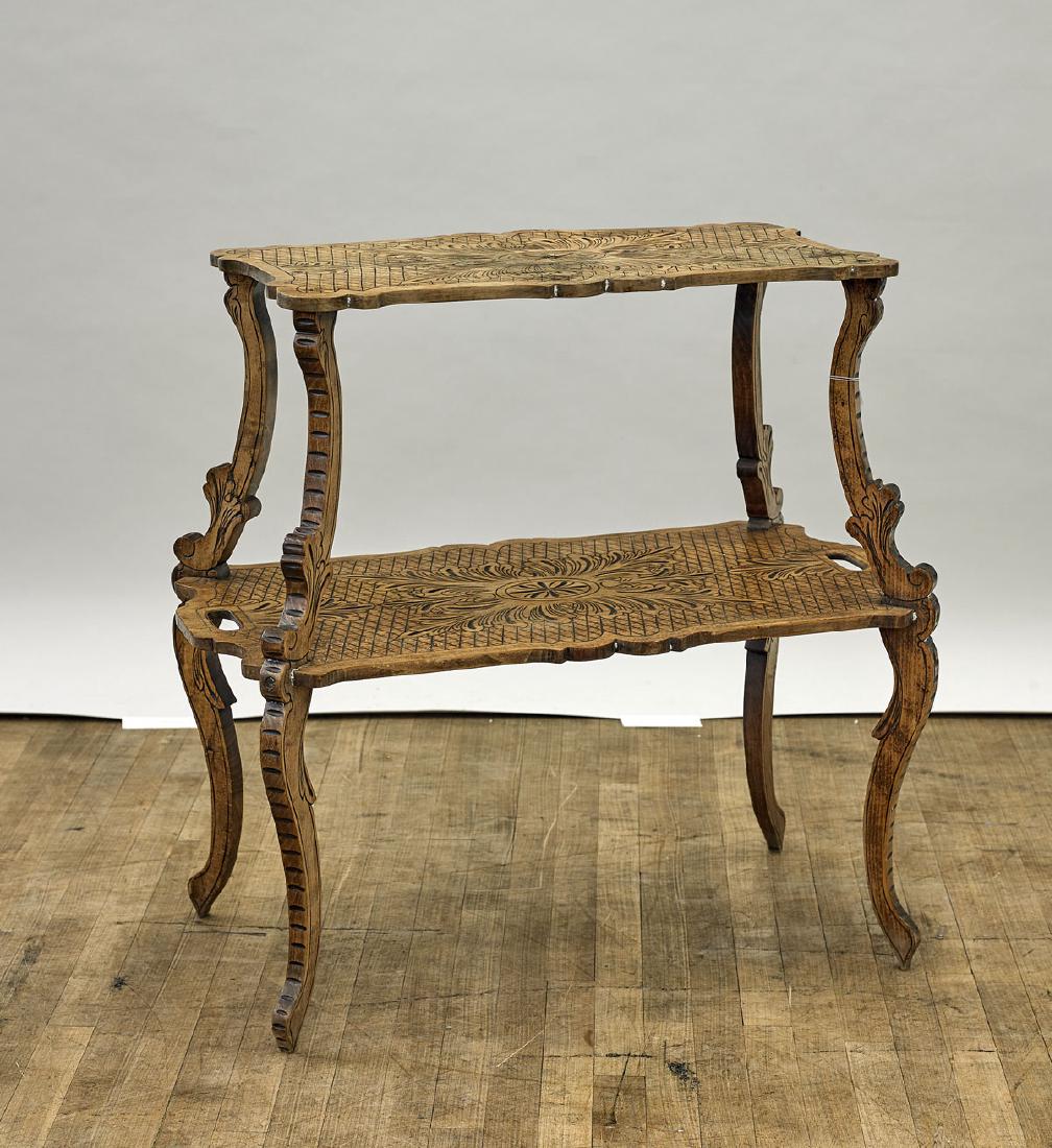 Antique Continental Two-Tiered Carved Wood Table (1 of 1)