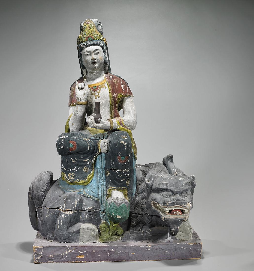 Large Ming-Style Polychrome Wood Figure of Guanyin (1 of 1)