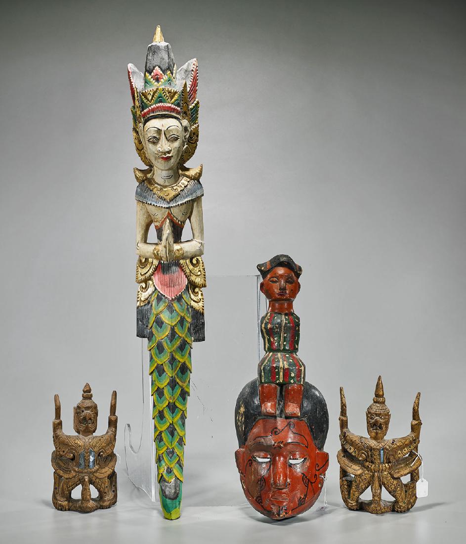 Group of Various Carved & Polychrome Wood Pieces (1 of 1)