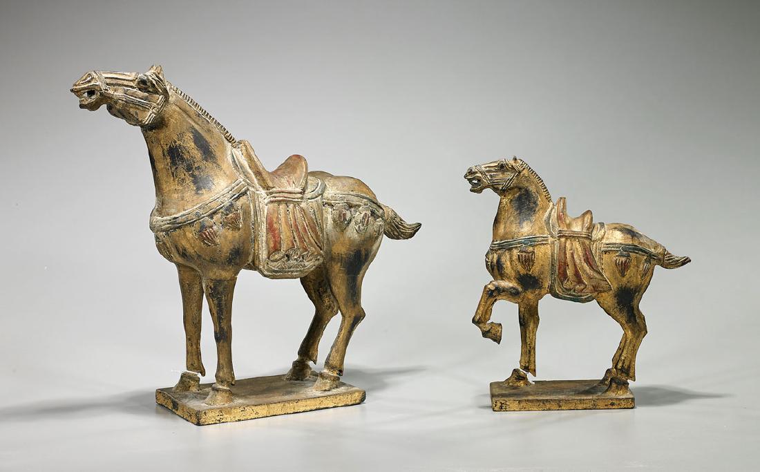 Two Old Chinese Gilt & Polychrome Wood Horses (1 of 1)