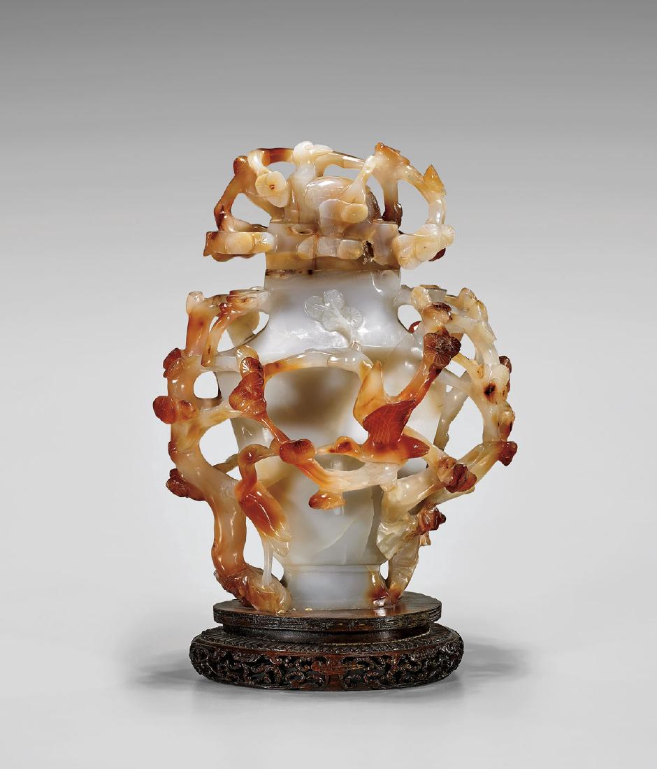 CHINESE CARVED CARNELIAN AGATE VASE (1 of 2)