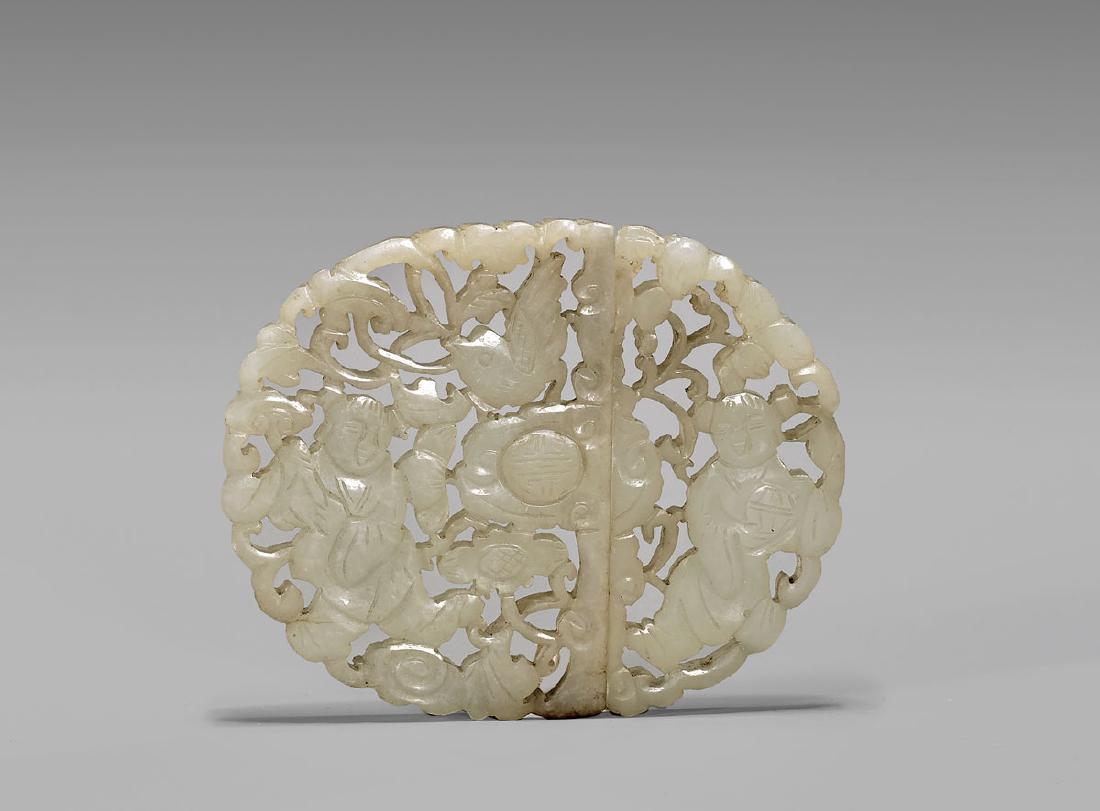 ANTIQUE CELADON JADE TWO-SECTION BUCKLE (1 of 1)
