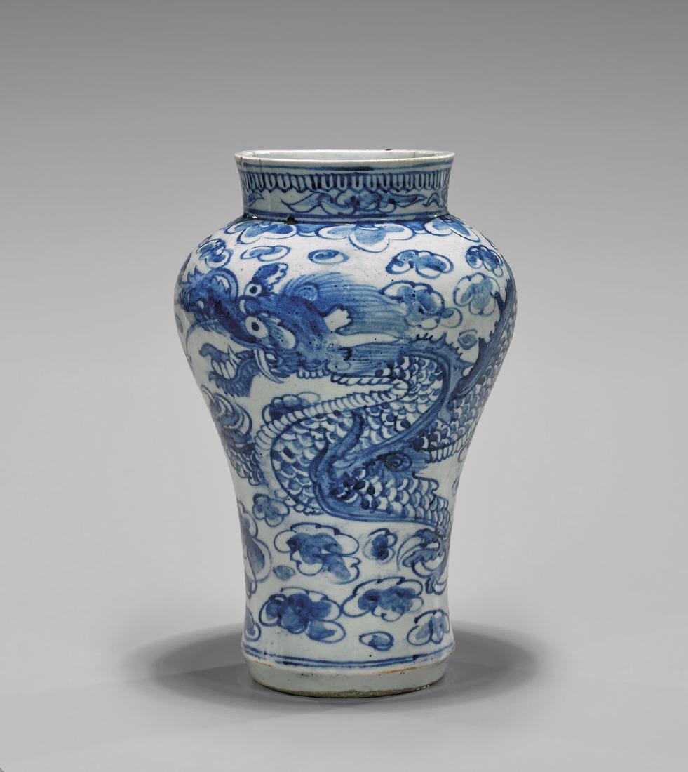 KOREAN BLUE & WHITE PORCELAIN 'DRAGON' VASE (1 of 3)