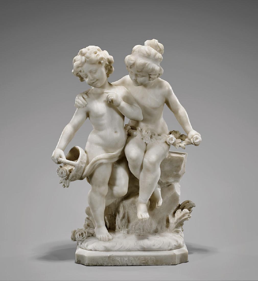 ANTIQUE ITALIAN ALABASTER GROUP: Primavera (1 of 4)