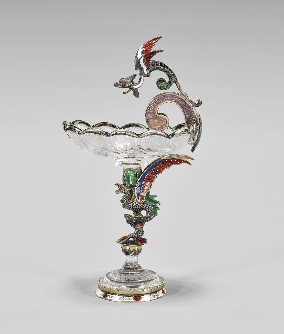 ANTIQUE ROCK CRYSTAL, SILVER-GILT & ENAMEL TAZZA (1 of 2)