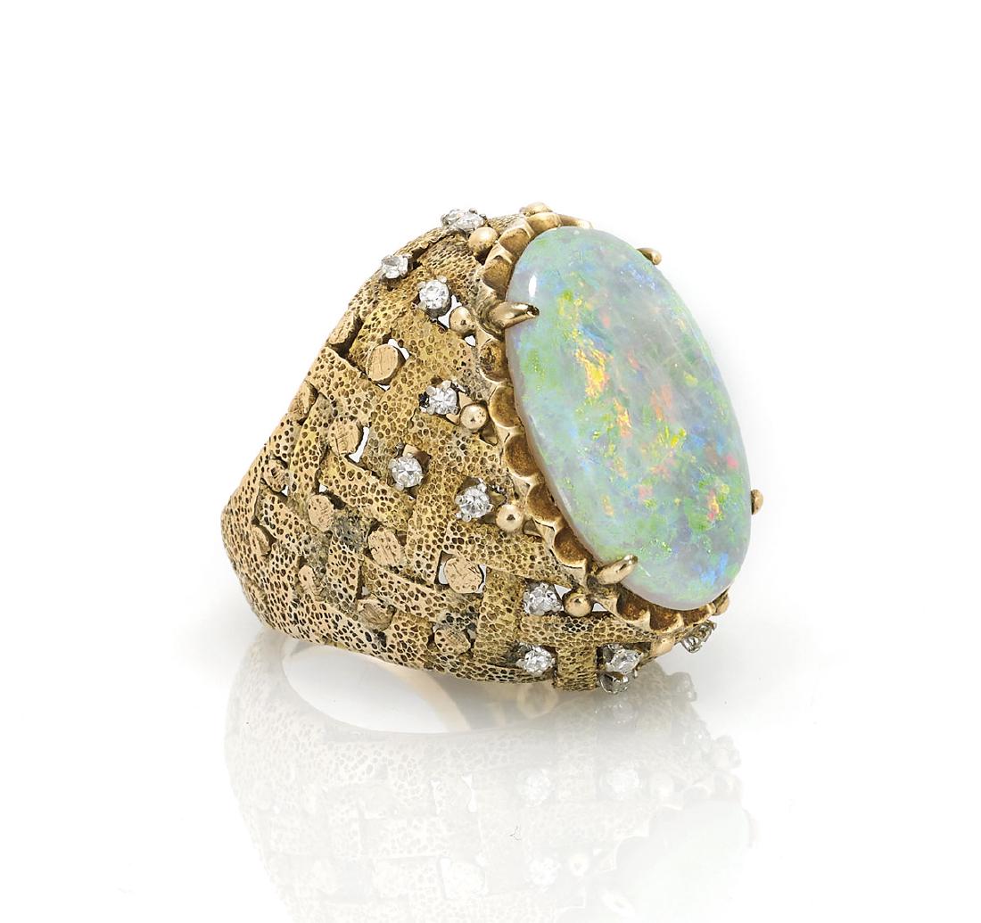 OPAL, DIAMOND & 14K GOLD RING (1 of 2)