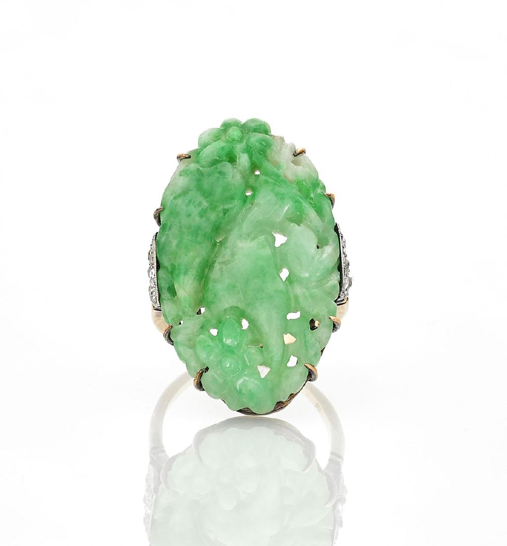 CARVED JADEITE & DIAMOND RING (1 of 2)