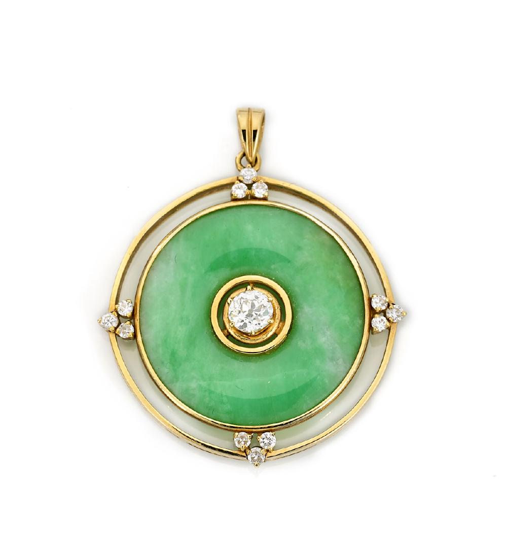JADEITE, DIAMOND & 18K GOLD 'BI' PENDANT (1 of 1)