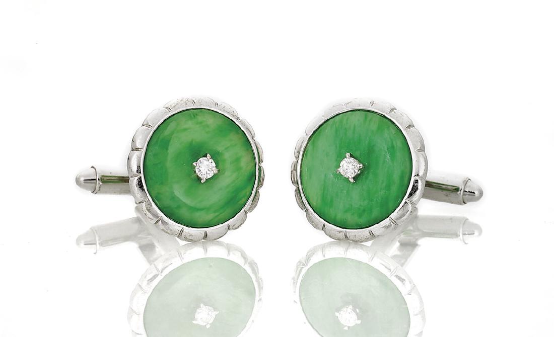 PAIR JADEITE & DIAMOND CUFFLINKS (1 of 1)