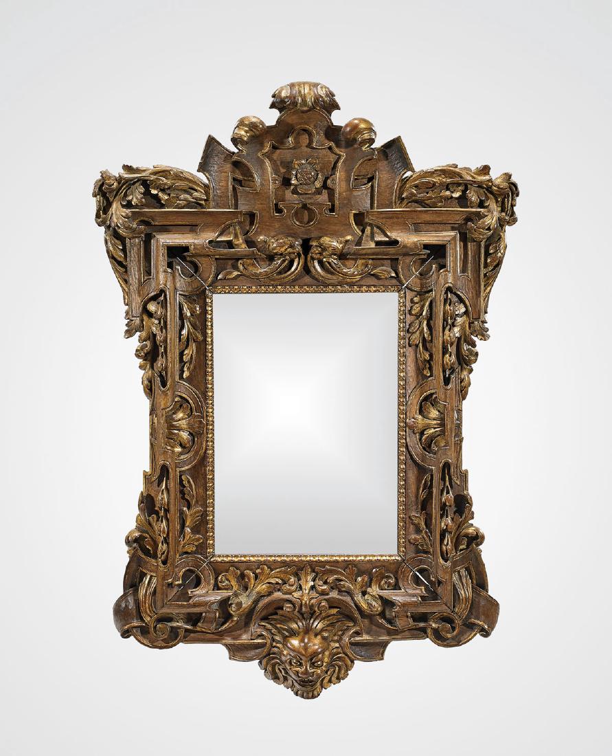 ANTIQUE CARVED & PARCEL-GILT WOOD MIRROR (1 of 1)