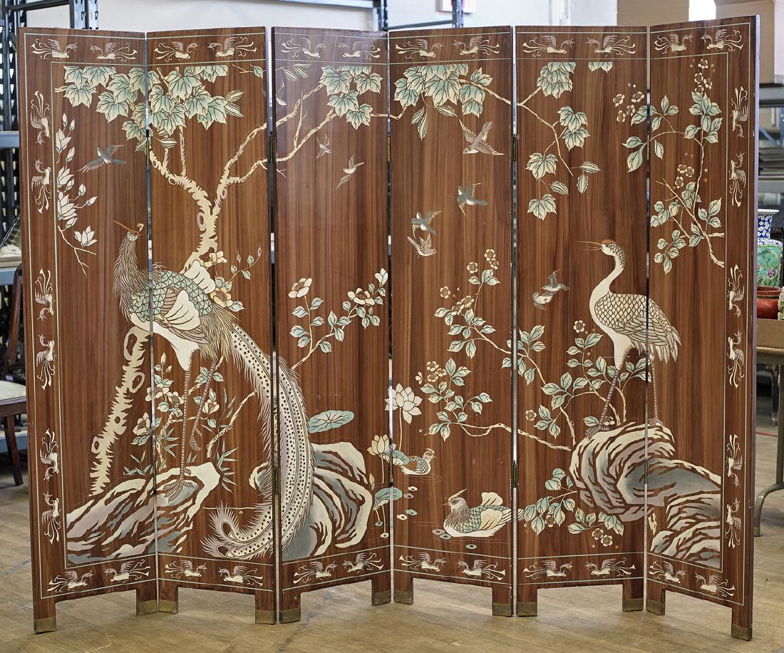 Chinese Six-Panel Polychrome Wood Screen (1 of 3)