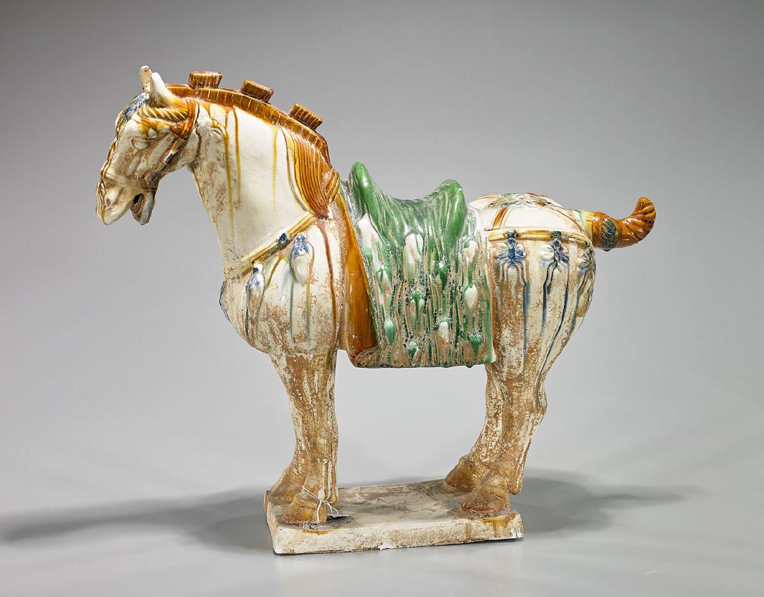Chinese TangStyle Blue & Sancai Glazed Pottery Horse