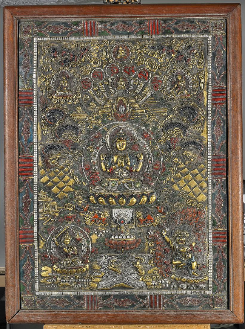 Chinese Carved & Lacquered Wood Buddhist Panel (1 of 1)