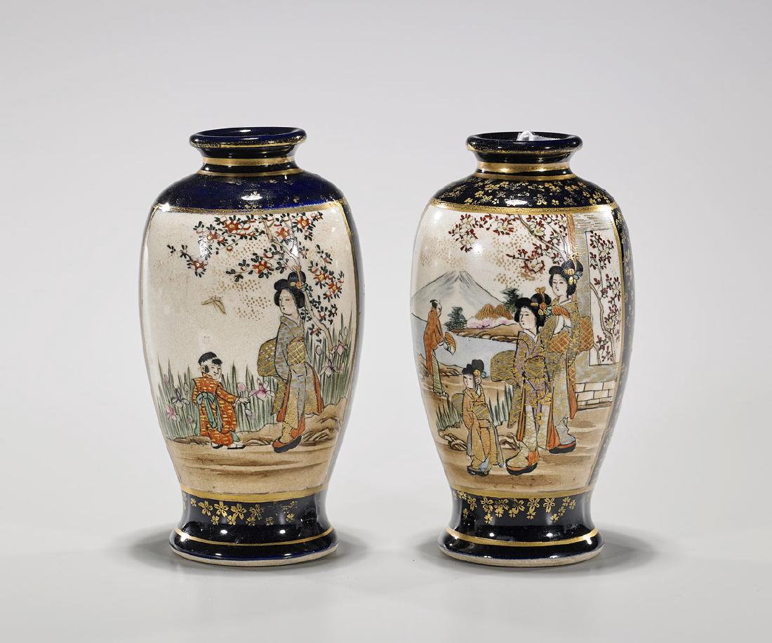 Pair Antique Japanese Satsuma Earthenware Vases (1 of 2)