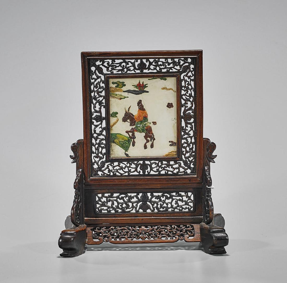 Antique Applique Hardstone Tablescreen (1 of 1)