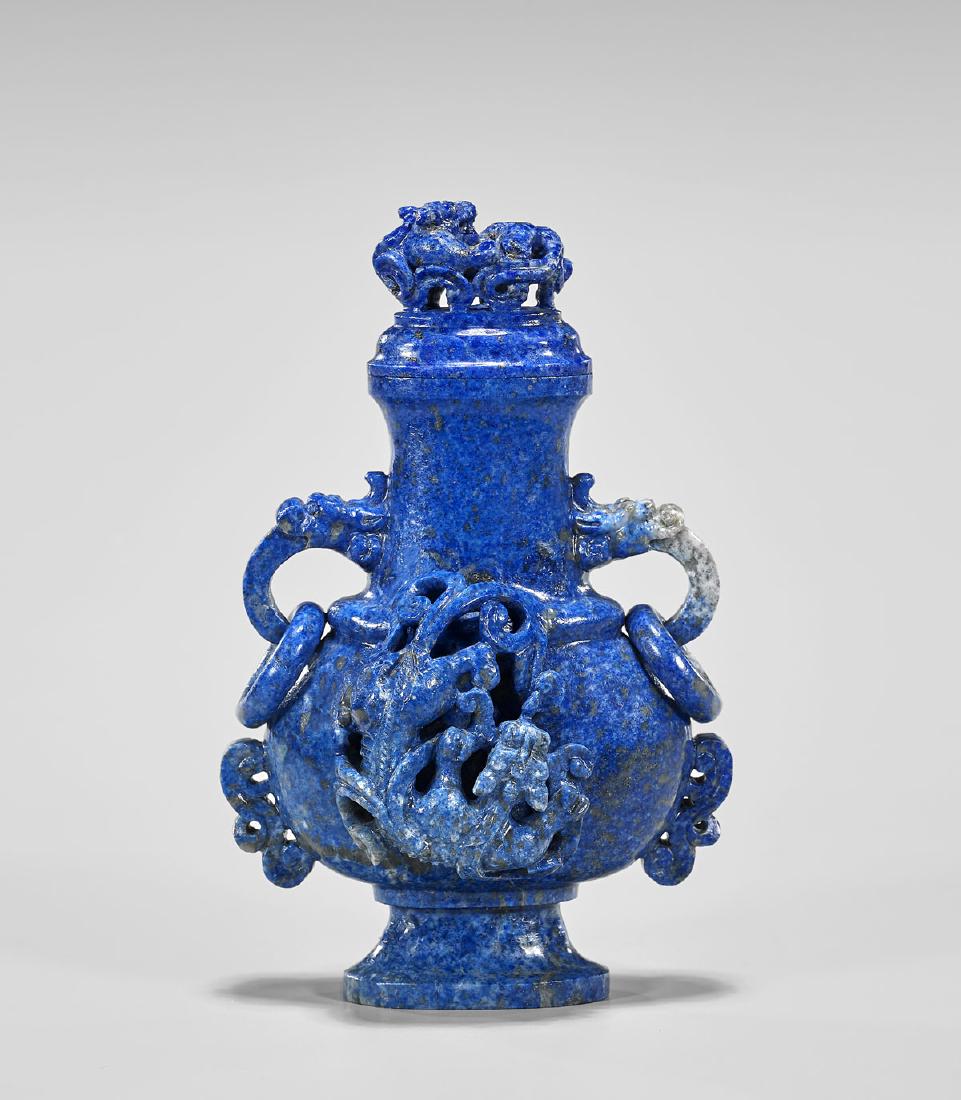 Old Chinese Carved Lapis Lazuli Vase (1 of 2)