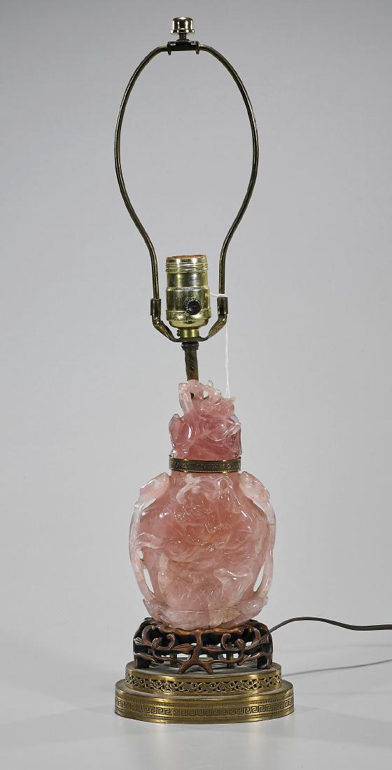 Antique Chinese Carved Rose Quartz Urn/Lamp (1 of 1)