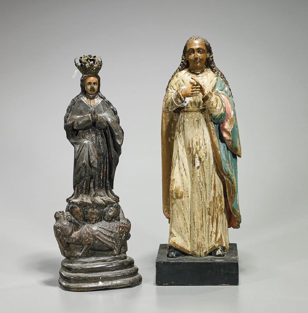 Two Antique Spanish Colonial Santos Figures of Virgin (1 of 1)