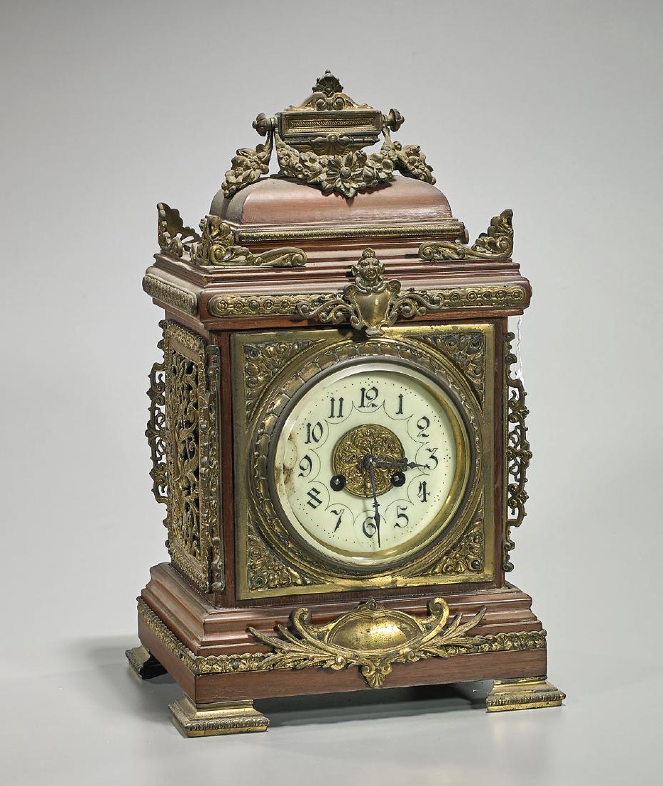 Antique Continental Brass-Mounted Wood Clock (1 of 1)