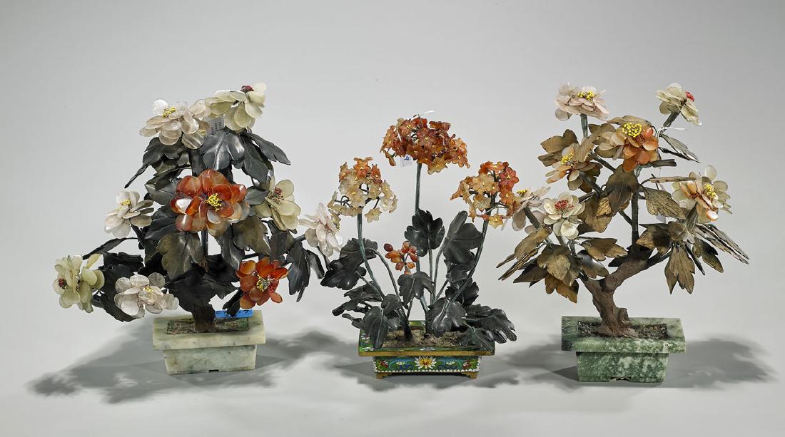 Group of Three Chinese Hardstone & Glass Flowering (1 of 1)
