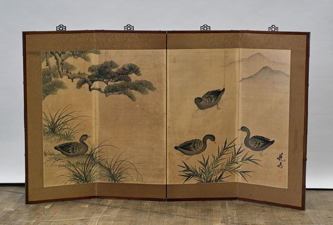 Old Japanese Four-Panel Painted Paper Screen (1 of 2)
