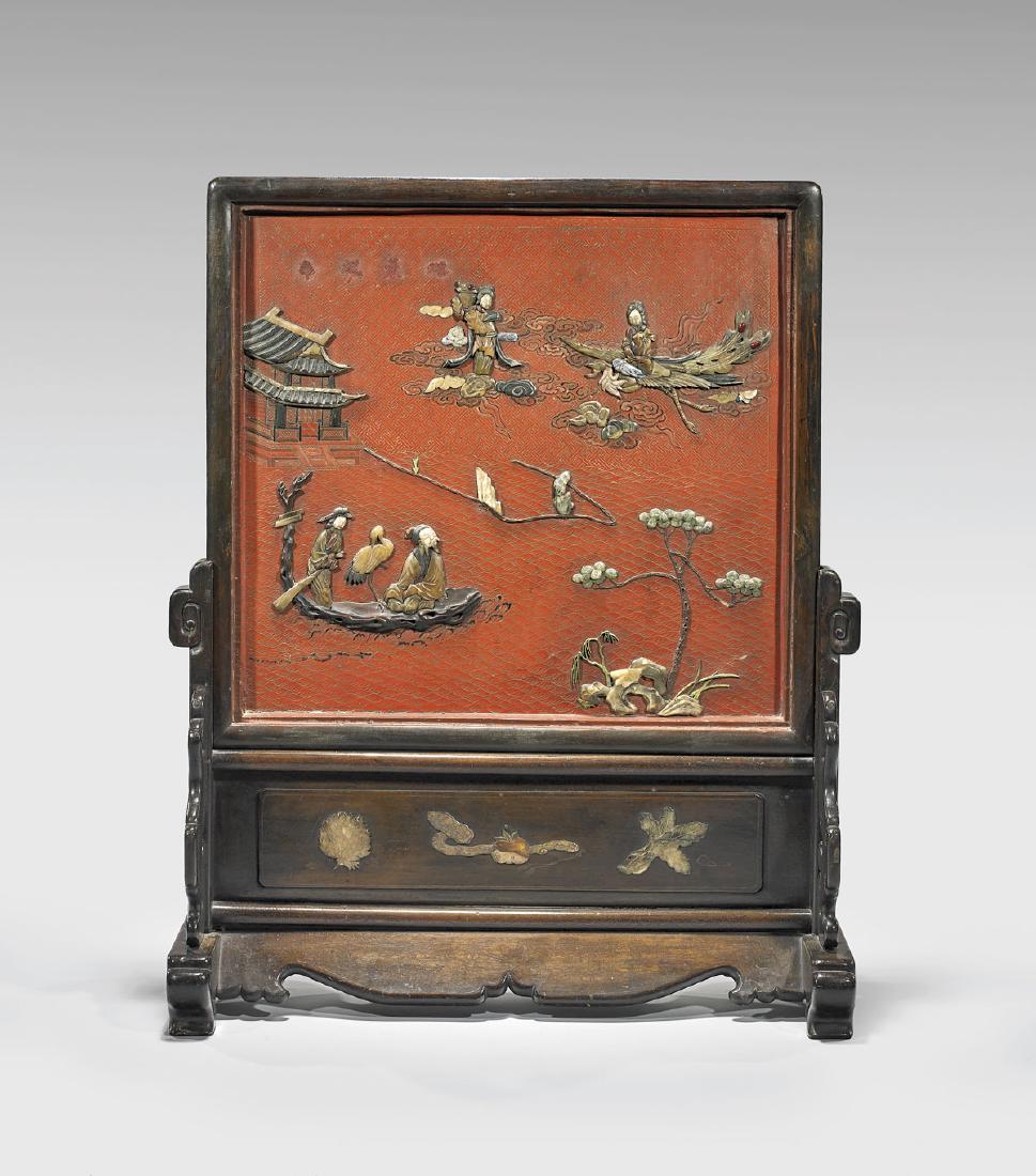 LARGE ANTIQUE APPLIQUE LACQUER TABLESCREEN (1 of 2)