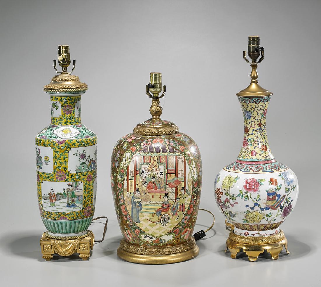 Group of Three Chinese Enameled Ceramic Lamps (1 of 1)