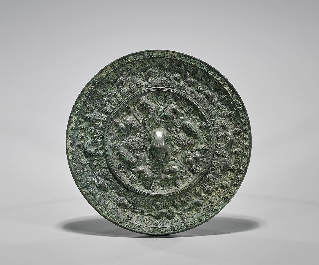 Large & Elaborate Chinese Tang-Style Bronze Mirror (1 of 1)