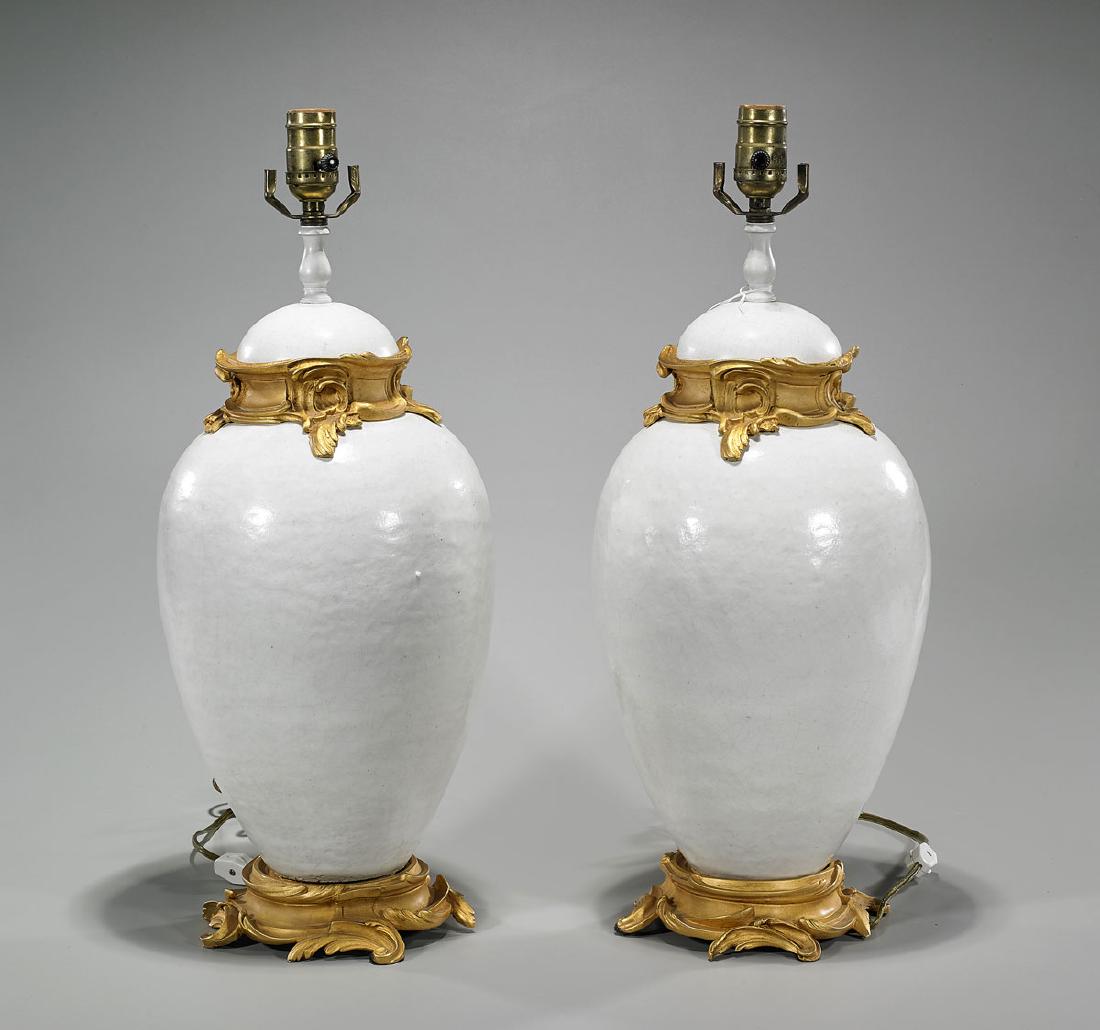 Pair White Pottery Lamps (1 of 1)