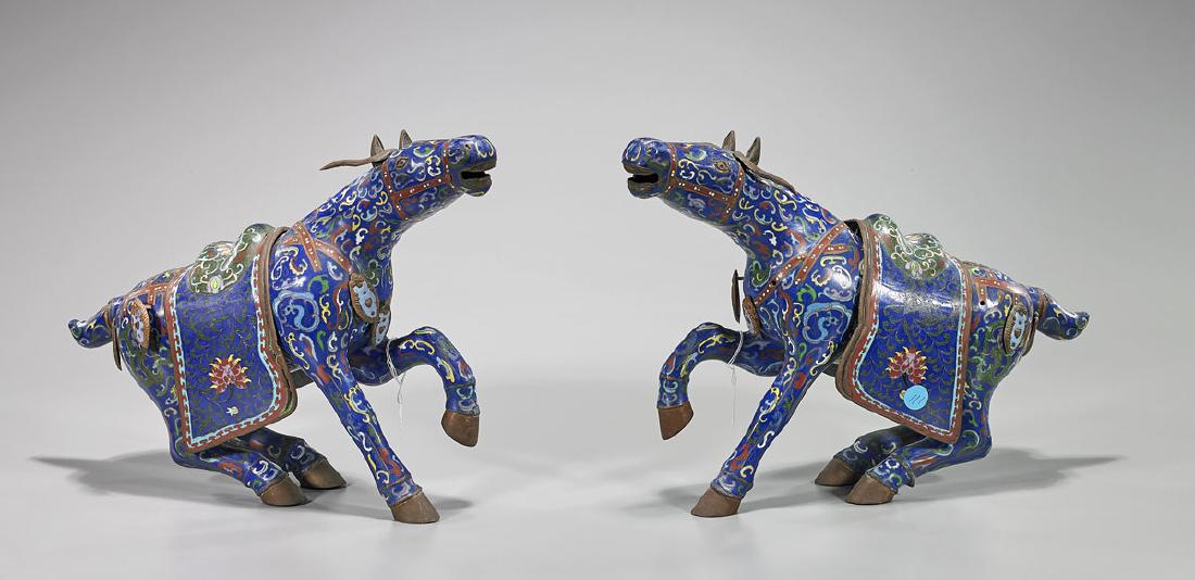 Pair Old Chinese Cloisonne Enamel Horses (1 of 1)