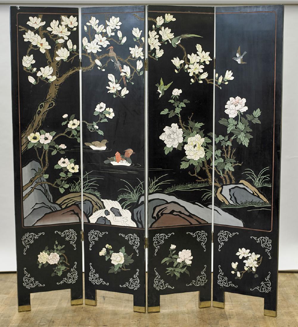Old Chinese Four-Panel Coromandel-Style Screen (1 of 2)