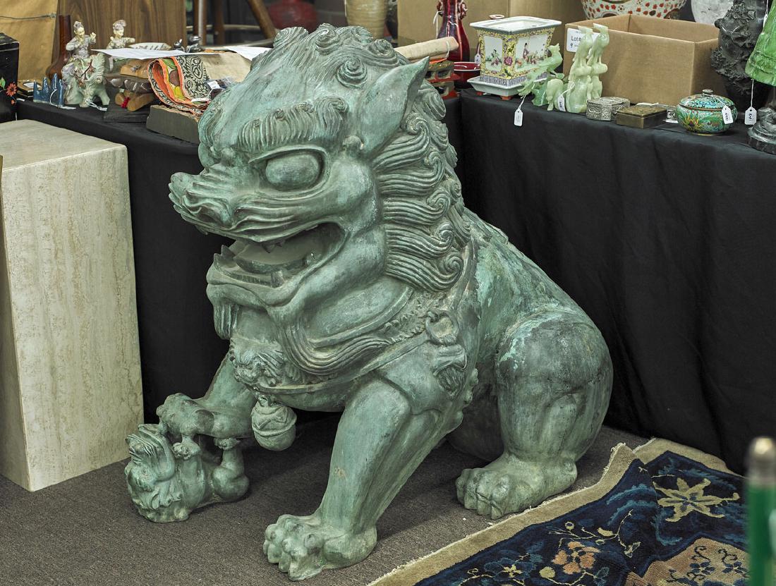 Pair Monumental Chinese Bronze Fo Lions (1 of 2)