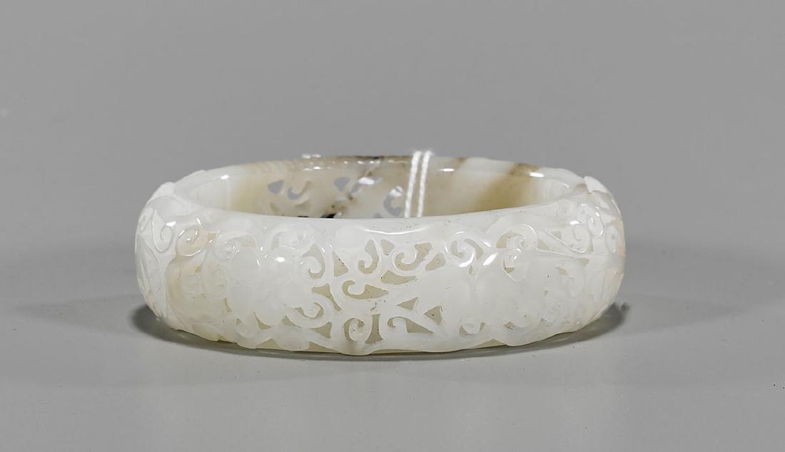 Chinese Carved White Jade Bangle (1 of 2)