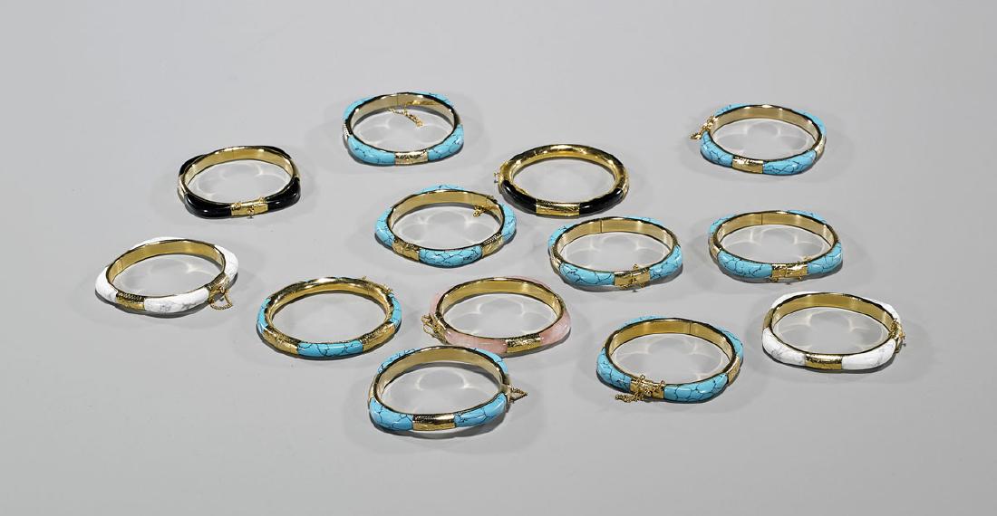 Group of Thirteen Yellow Metal & Stone Bracelets (1 of 1)