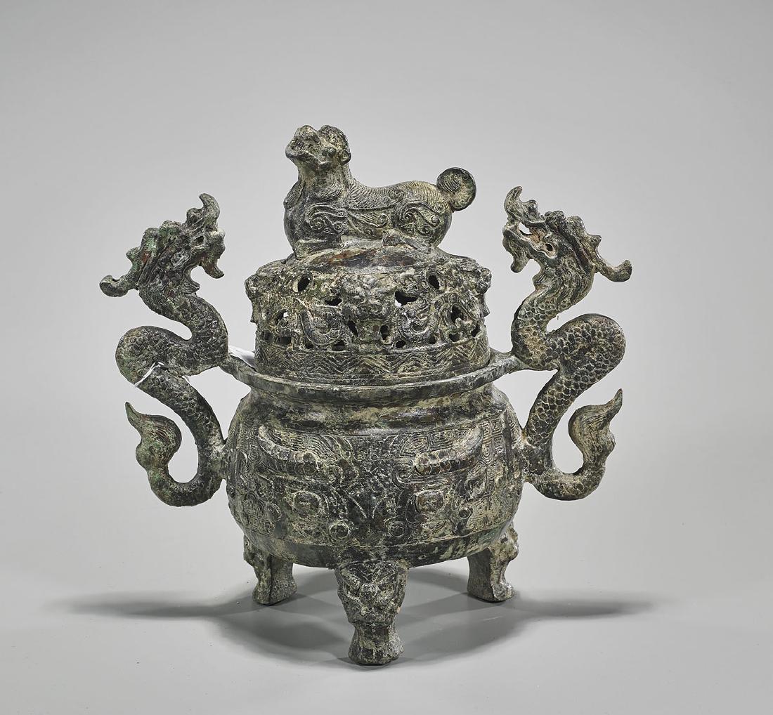 Archaistic Chinese Bronze Covered Censer (1 of 1)