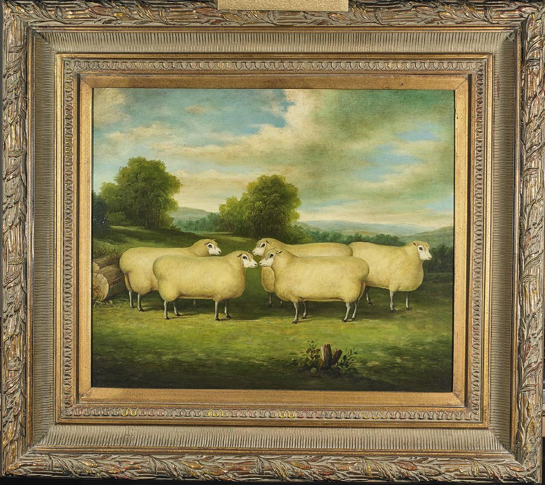 Oil on Canvas 'Sheep' Painting By H. Hagel (1 of 2)