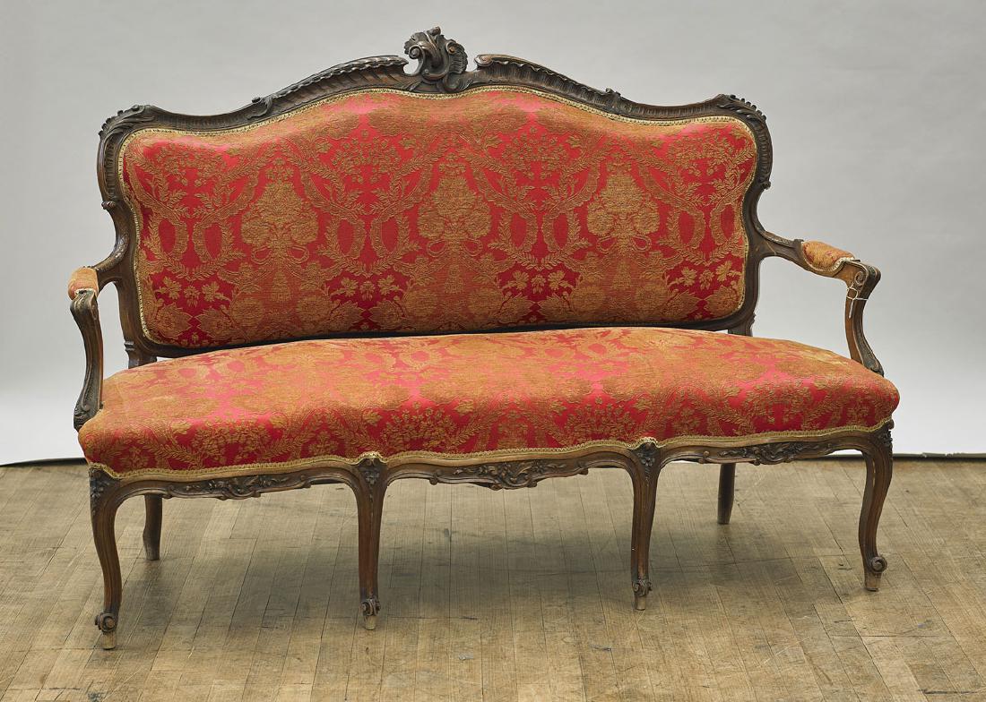 Old Upholstered Carved Wood Sofa & Chairs (1 of 2)