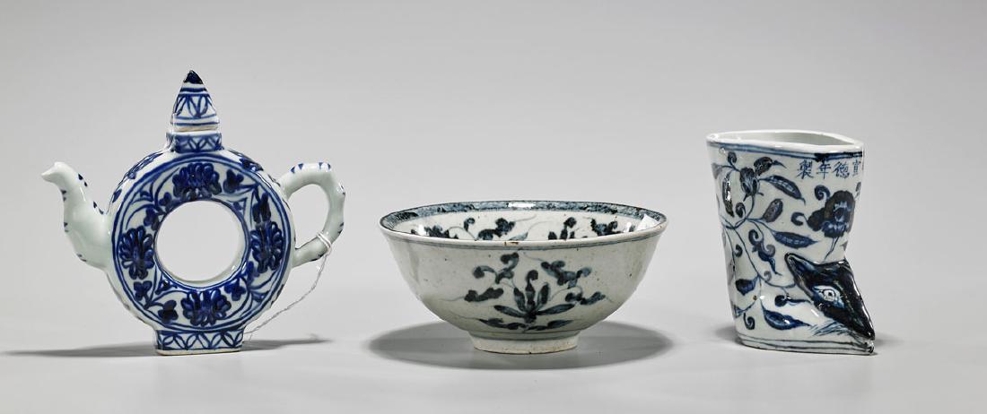 Three Chinese Ming-Style Blue & White Porcelains (1 of 3)