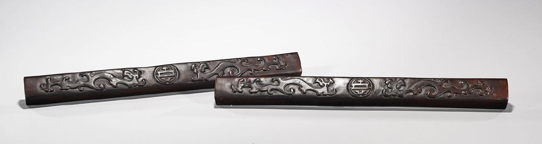 Pair Chinese Carved Wood Scroll Weights (1 of 1)