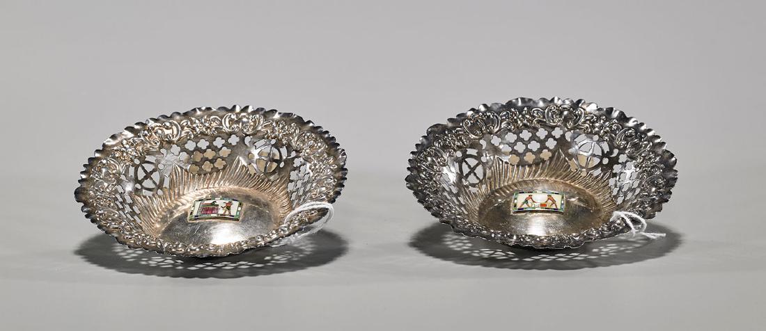 Pair Antique English Repousse Silver & Enamel Dishes (1 of 1)