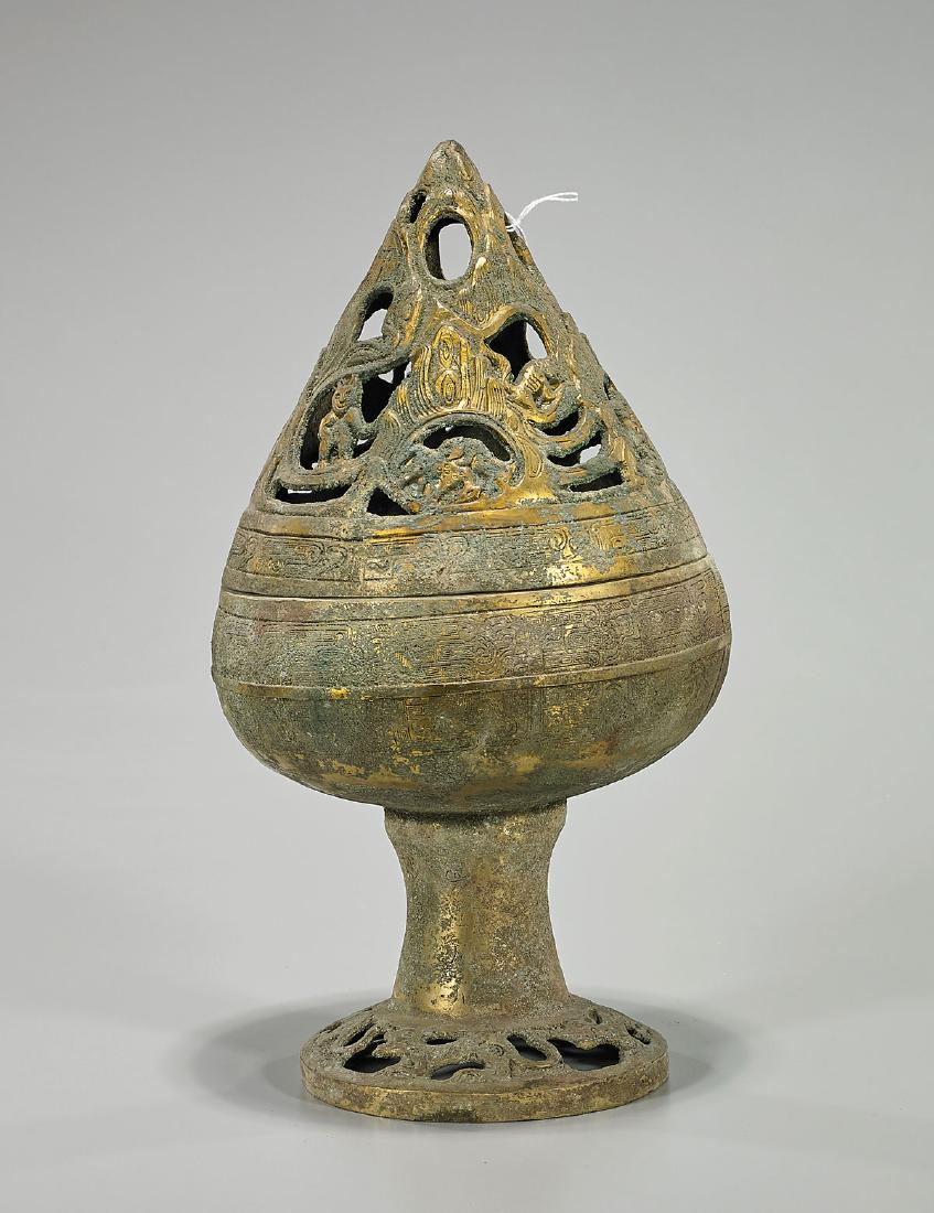 Chinese Archaistic Gilt Bronze Covered Censer (1 of 1)