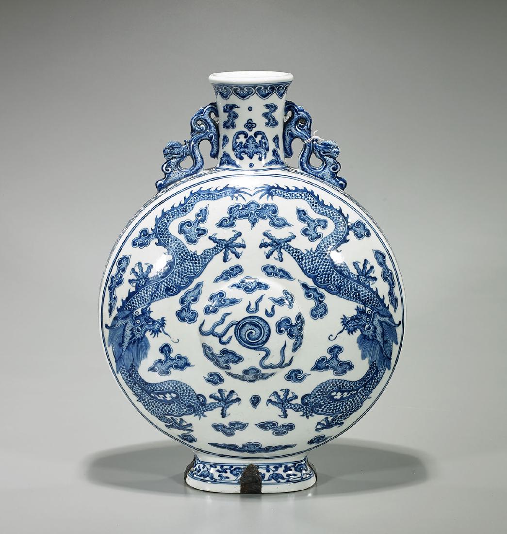 Large Chinese Blue & White Porcelain Dragon Moonflask (1 of 2)